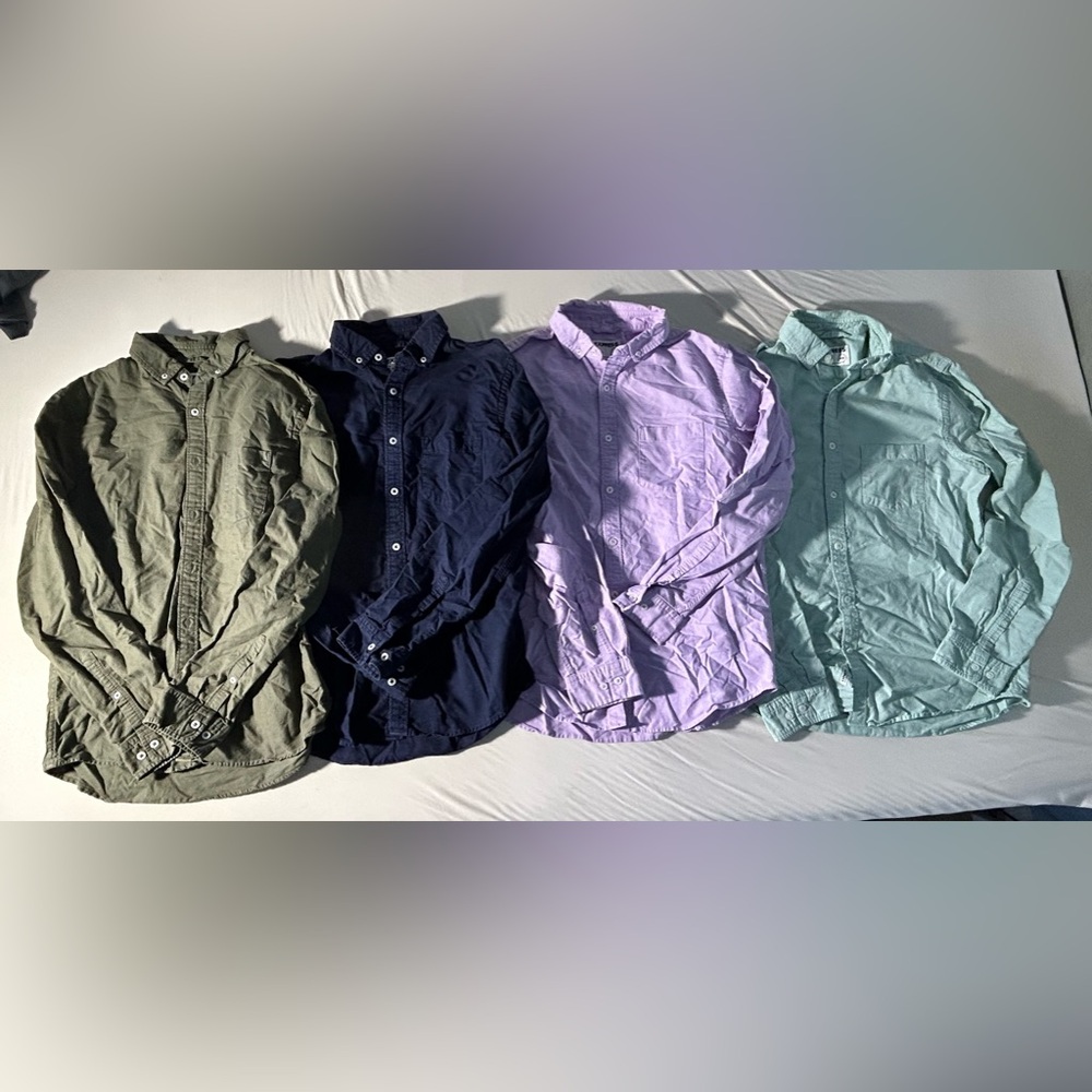 4 Express Men's Slim Fit Soft Wash Button-Up Shirts Medium Navy Purple Green